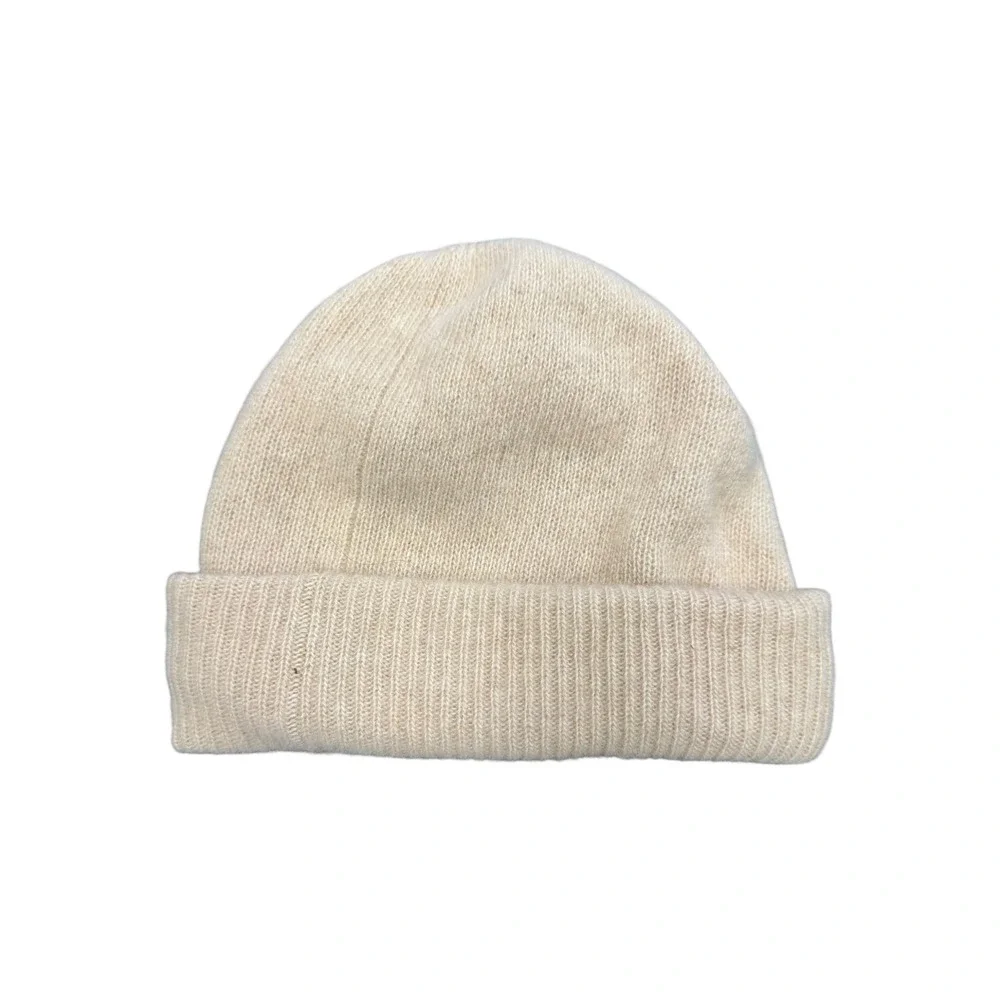 Portolano Beanie Unisex OS Cream Excellent 100% Cashmere Ribbed Knit Winter Hat